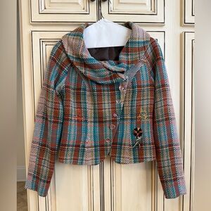 VENUS Multicolor Plaid Blazer with Embroidery